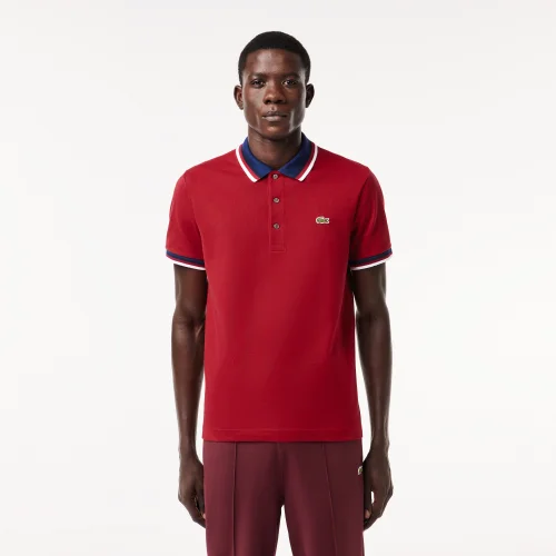 Contrast Collar and Cuff Stretch Polo Shirt - Red • IXX