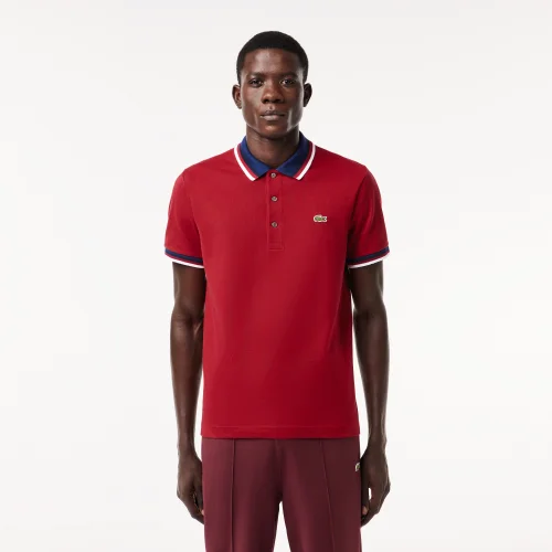 Áo Polo Lacoste Nam Dáng Cổ Điển Họa Tiết Monogram Cổ Phối Màu