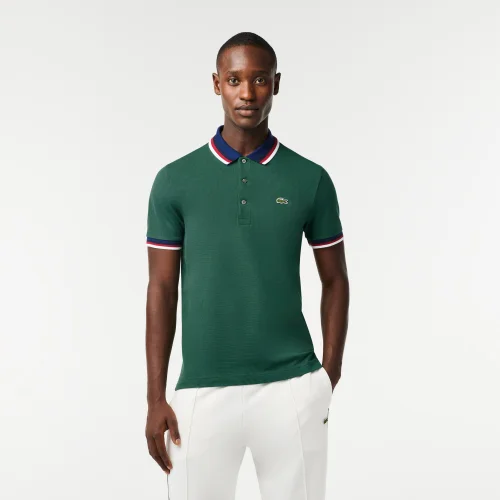 Contrast Collar and Cuff Stretch Polo Shirt - Green • SMI