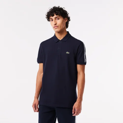 Lacoste Logo Stripe Stretch Polo Shirt - Navy Blue • 166