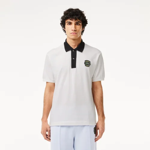 Áo Polo Lacoste Nam Dáng Cổ Điển Họa Tiết Monogram Cổ Phối Màu