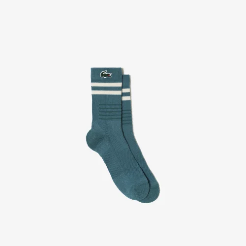 Unisex ribbed knit socks with contrast stripes