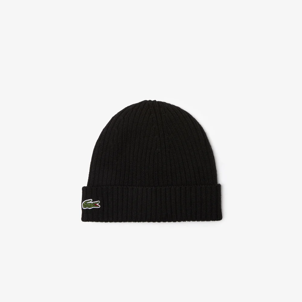 Unisex Lacoste Ribbed Wool Beanie - Black • 031