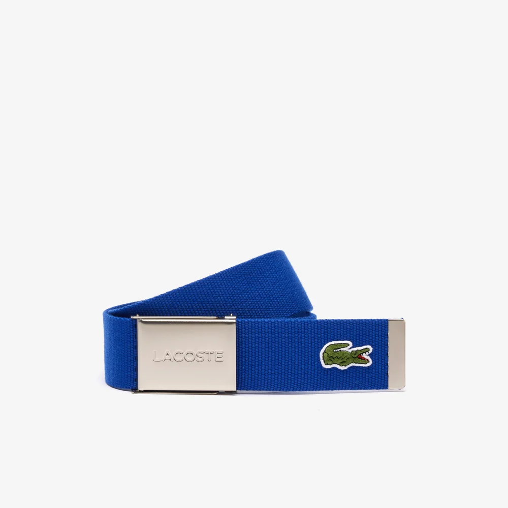 Men’s Made in France Lacoste Engraved Buckle Woven Fabric Belt