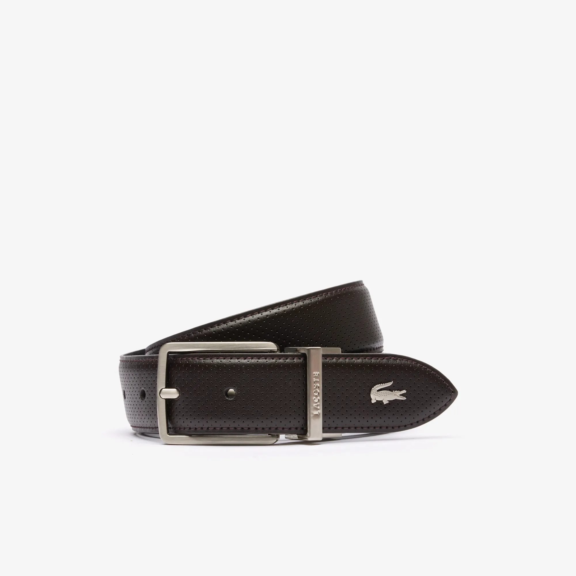 Men’s Lacoste Engraved Buckle Reversible Piqué Leather Belt
