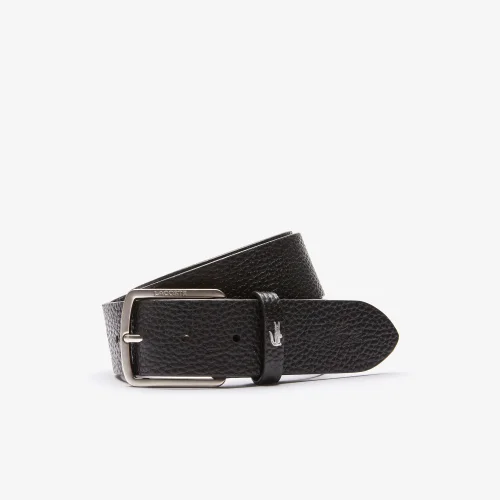 Men's Lacoste Engraved Square Buckle Grained Leather Belt