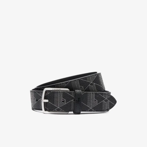 Grained Leather Croc Accent Belt