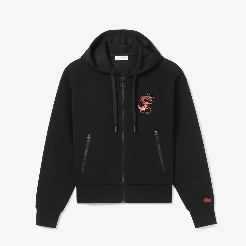 Printed Cotton Piqué Zipped Sweatshirt - Black • 031