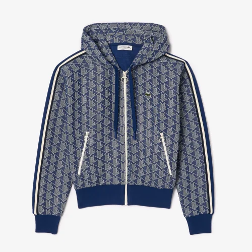 Áo Hoodie Lacoste Nữ Có Khóa Kéo Hoạ Tiết Monogram Chất Liệu Jacquard