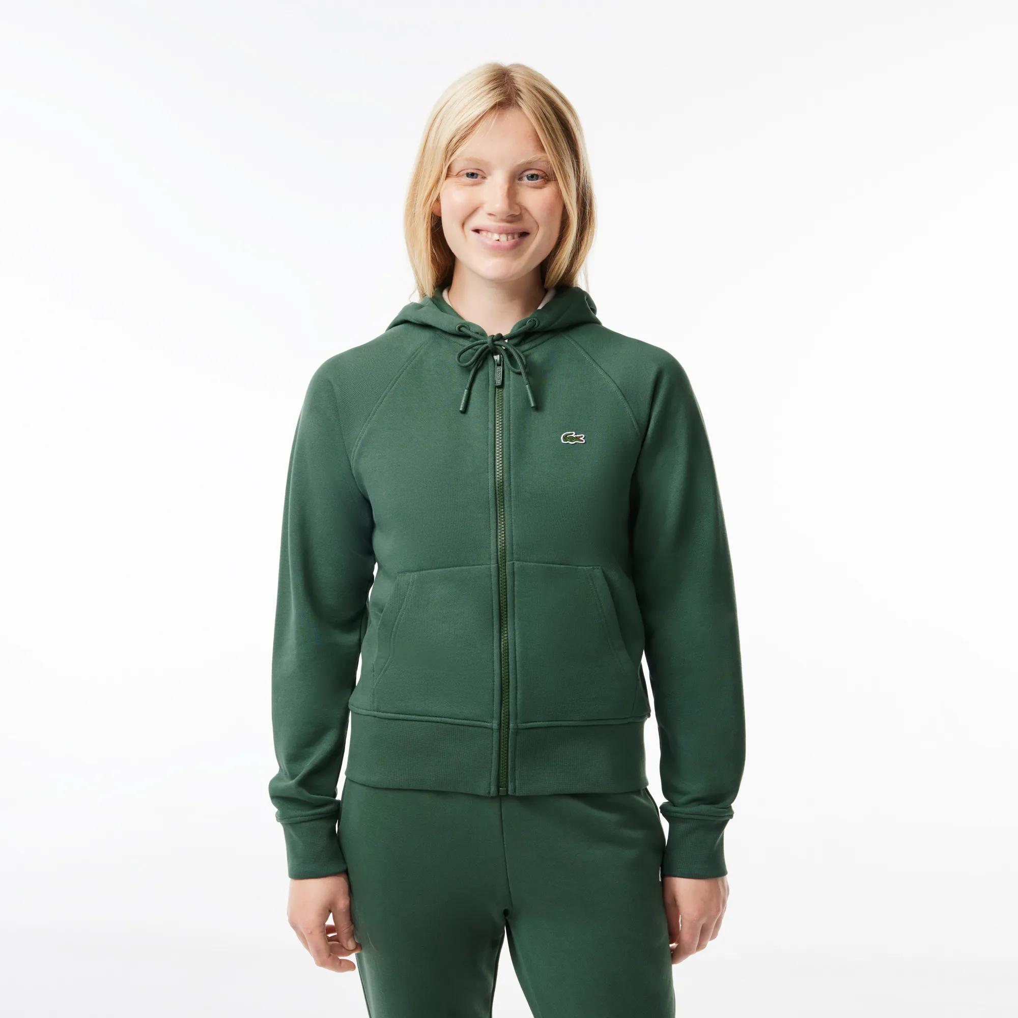 Áo Nỉ Lacoste Nữ Có Mũ Có Khóa Kéo Chất Liệu Organic Fleece - Xanh Lá Cây • SMI