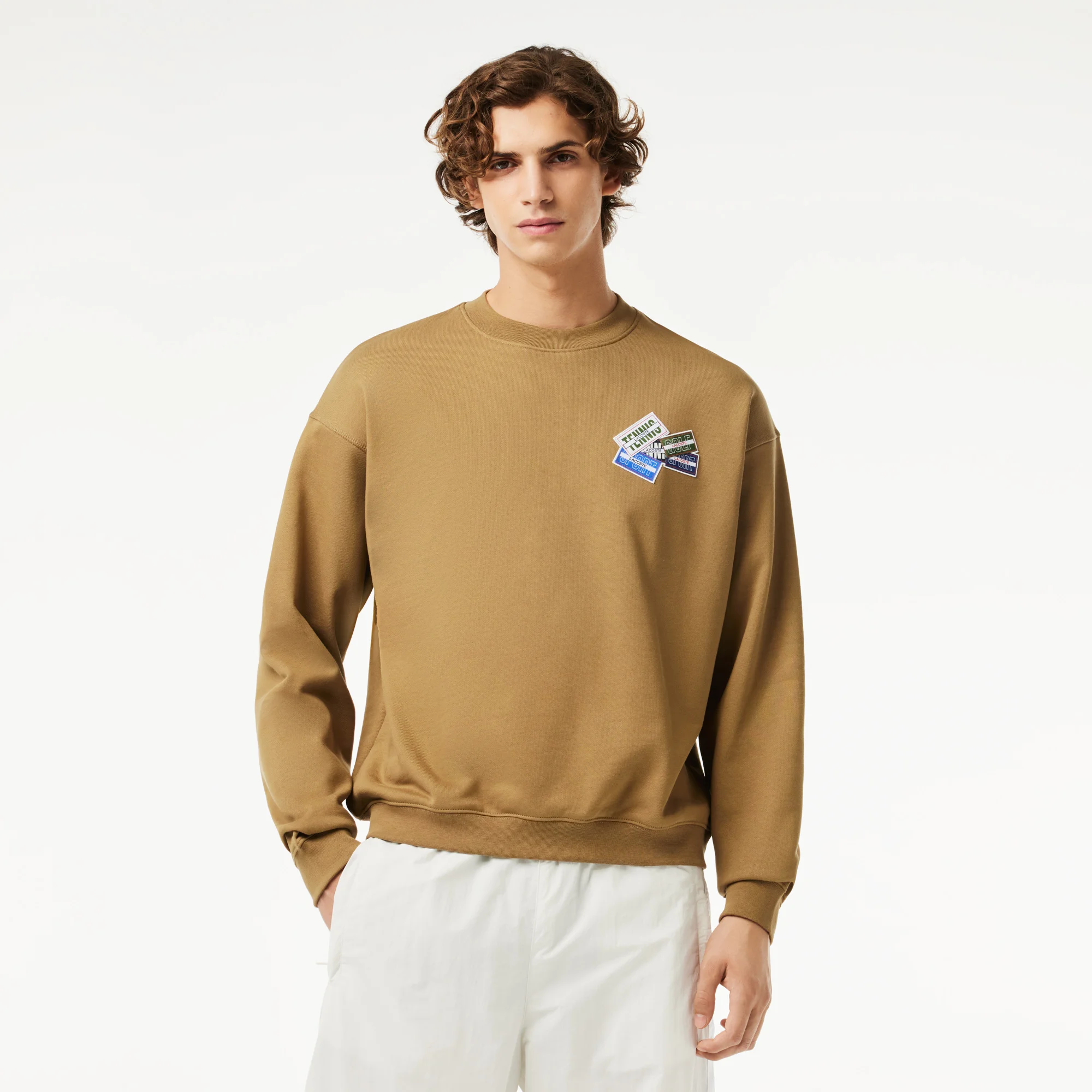 Loose Fit Cotton Badge Detail Sweatshirt - Brown • SIX