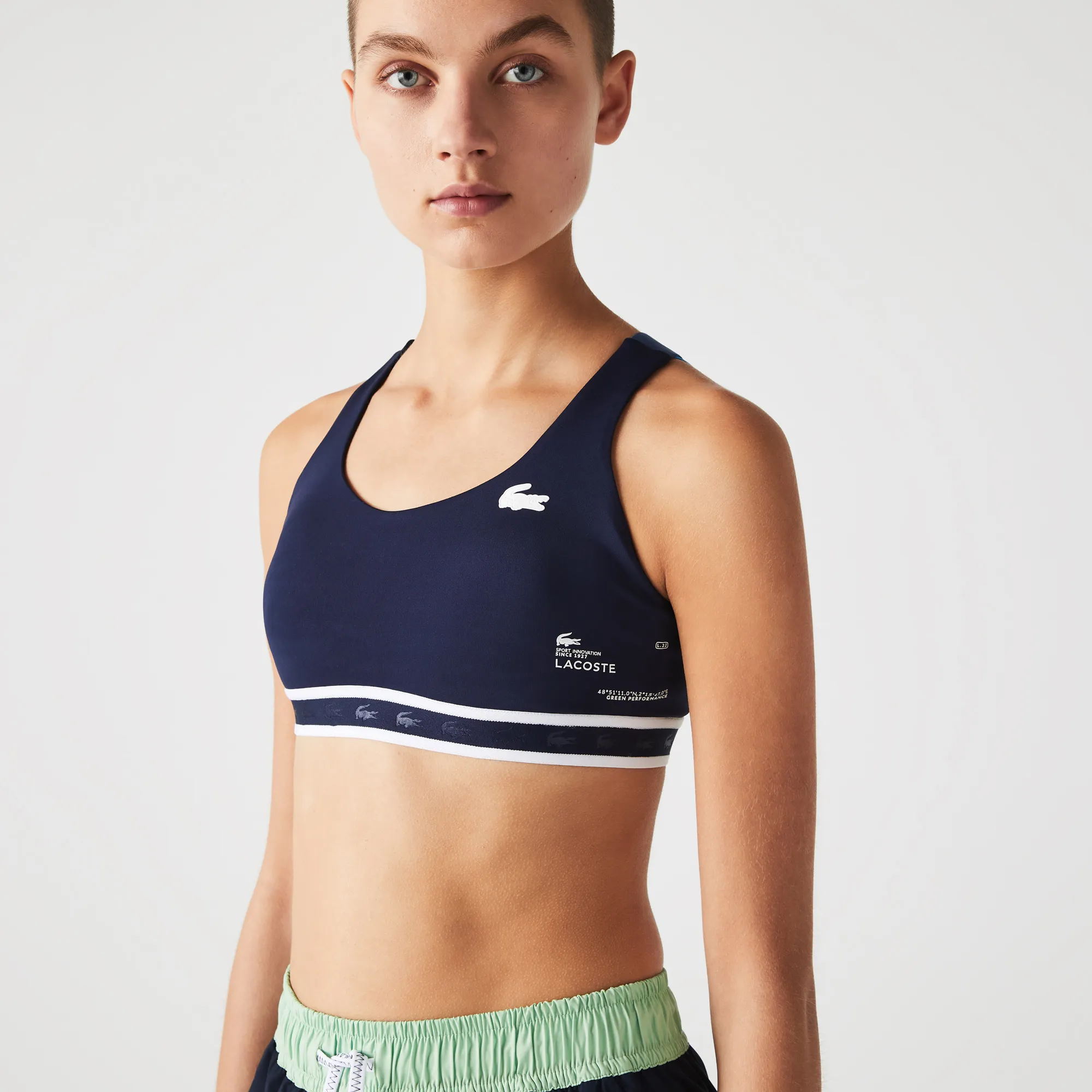 Áo Bra Thể Thao Lacoste Nữ Chất Liệu Polyester Tái Chế Hoạ Tiết Color Block