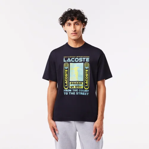 Cotton René Lacoste Print T-shirt - Navy Blue • HDE