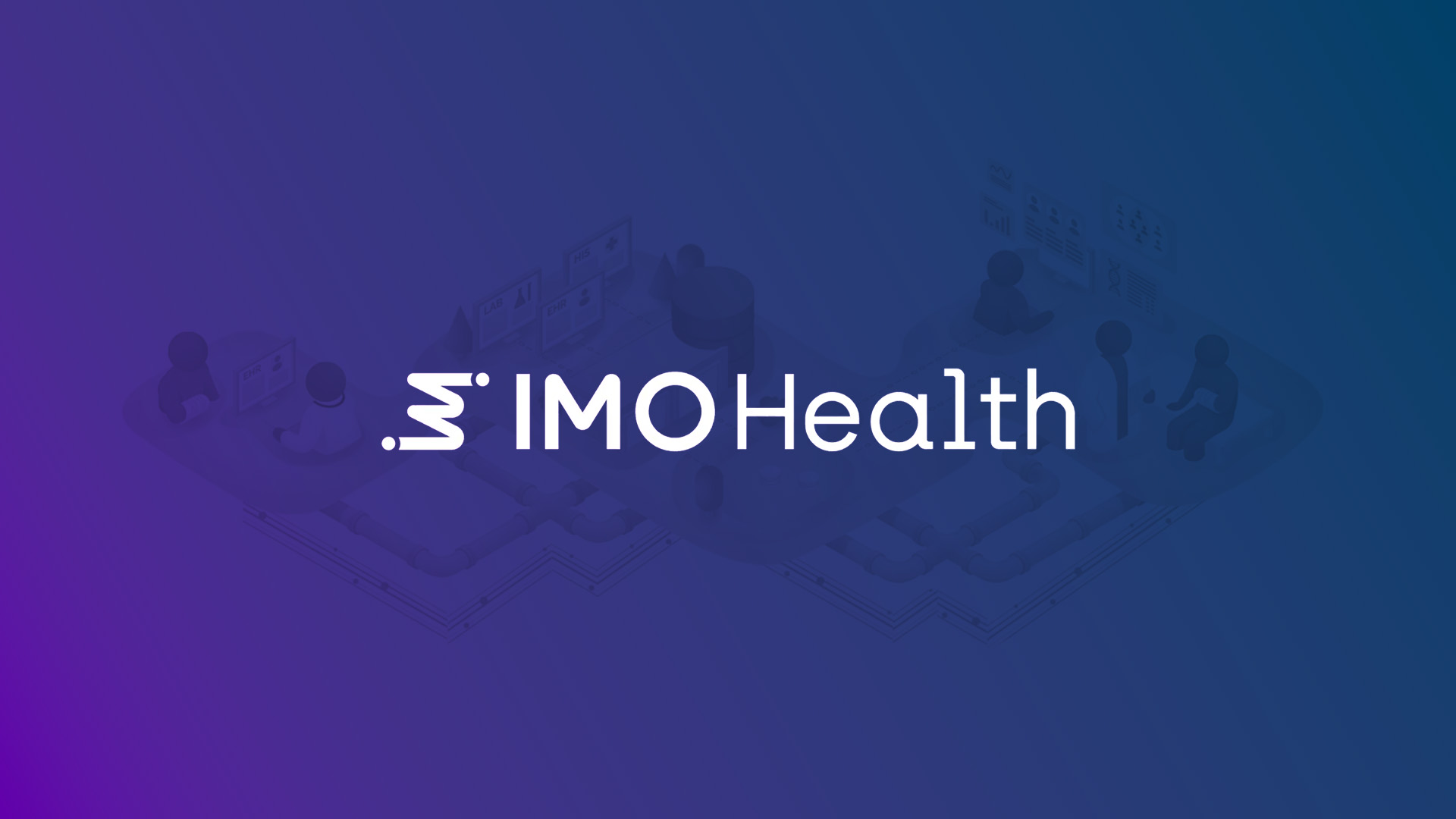 Image of cartoon stick figure doctors and patients working in a hospital setting with the text "IMO Health" and the IMO Health logo overlayed.