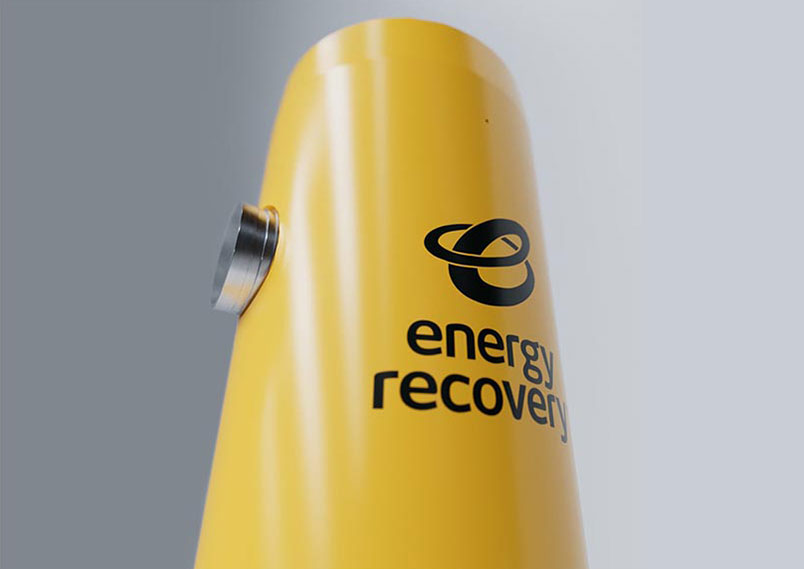 Yellow cylinder with Energy Recovery's logo.