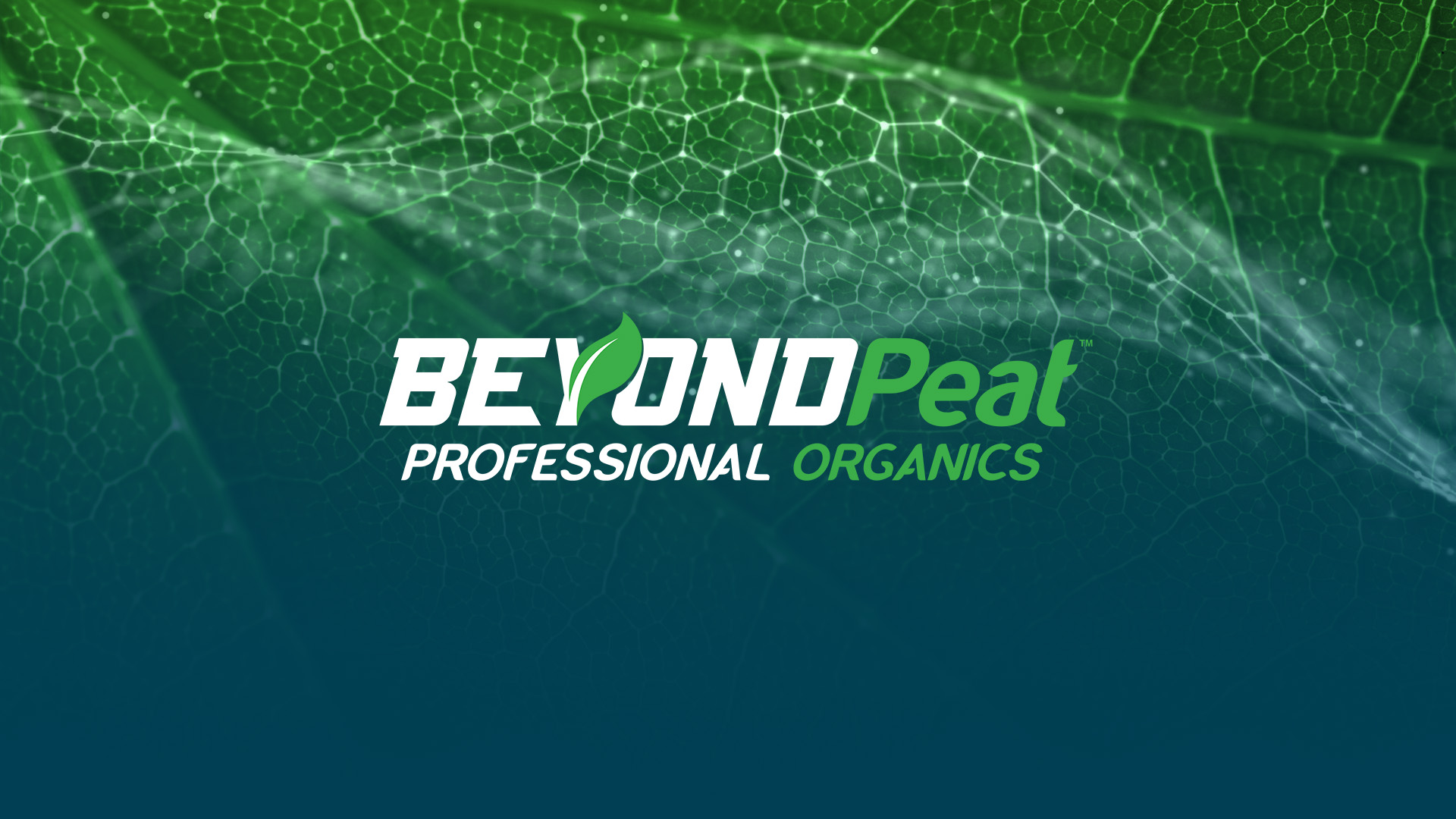 Image of a stylized plant leaf overlayed with the Beyond Peat Professional Organics logo.