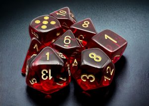 Chessex Translucent Crimson/gold Polyhedral 7-Dice Set (with bonus die)