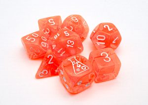 Translucent Neon Orange/White Polyhedral 7-Die Set (Bonus Die)