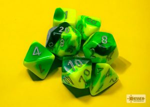 Chessex Gemini Green-Yellow/silver Polyhedral 7-Dice Set