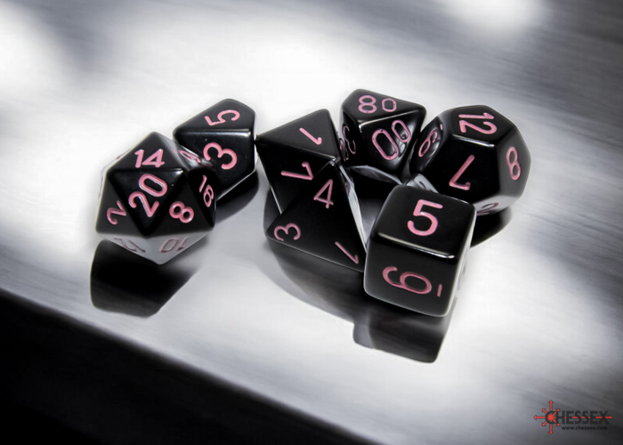 0006660_2544820Opq20BlkPink20Poly_a.jpg.jpeg Chessex Opaque Black/pink Polyhedral 7-Dice Set