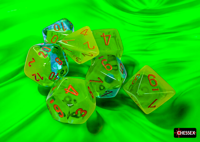 0007026_2647020Plasma20Poly_a.jpg.jpeg Chessex Gemini Plasma Green-Teal/orange Luminary Polyhedral 7-Dice Set