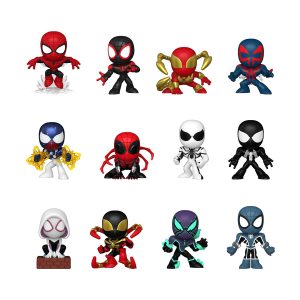 Funko Mystery Minis: Marvel Comics - Spider-Man, Miles Morales, Iron Spider, Spider-Man 2099, Captain Universe, Superior Spider-Man, Anti-Venom Suit Peter Parker, Symbiote Suit Peter Parker, Spider-Gw