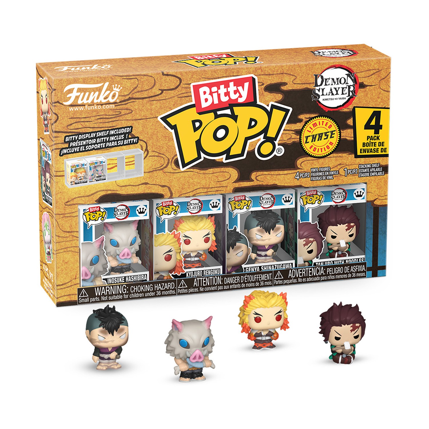 0226065.jpeg Funko Bitty Pop! 4-Pack: Demon Slayer- Inosuke Hashibira - Kyojuro Rengoku - Genya Shinazugawa - Tanjiro With Noodles* Vinyl Figures