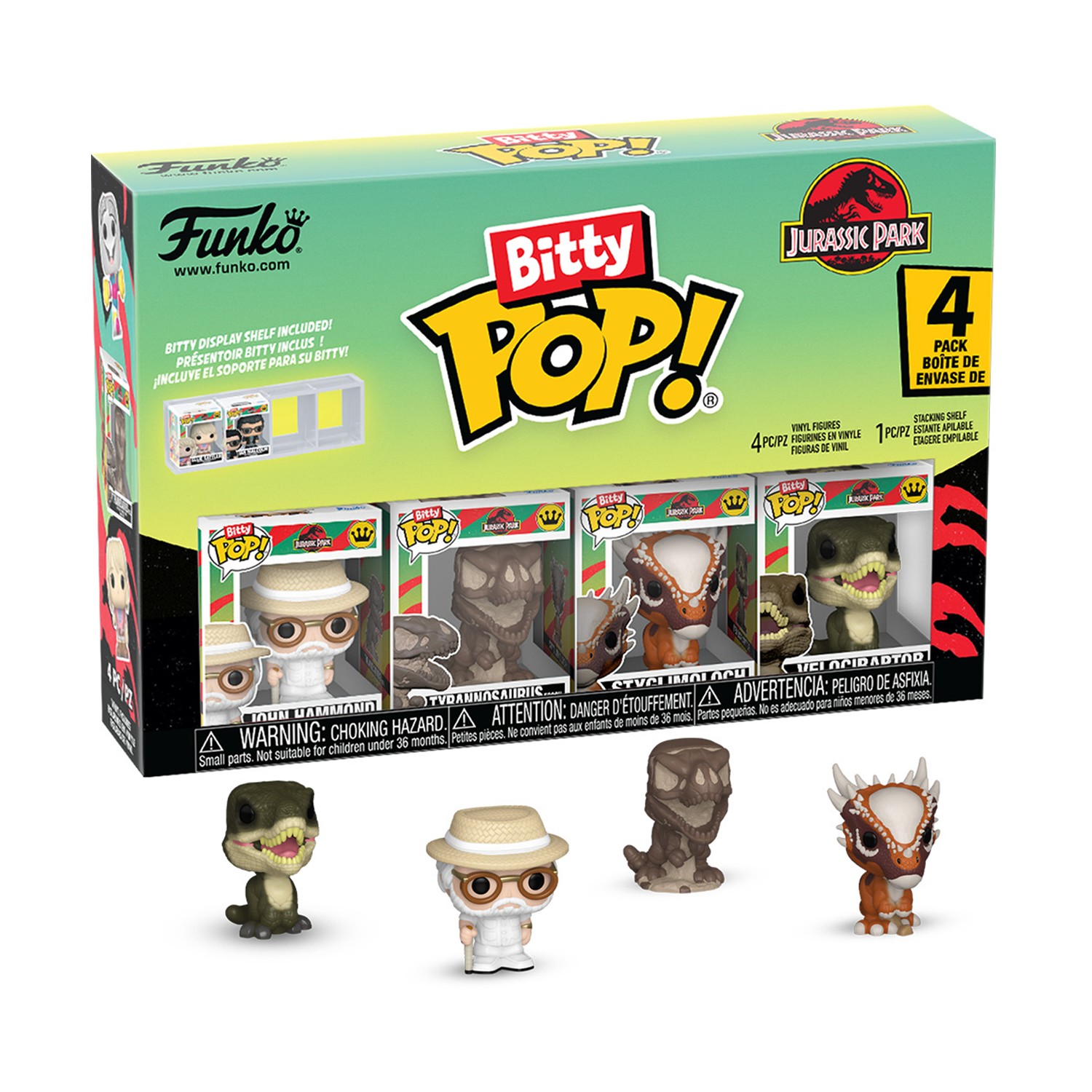 0229021.jpeg Funko Bitty Pop! 4-Pack: Jurassic Park - John Hammond, Tyrannosaurus, Fossil, Stygimoloch, Velociraptor Vinyl Figures