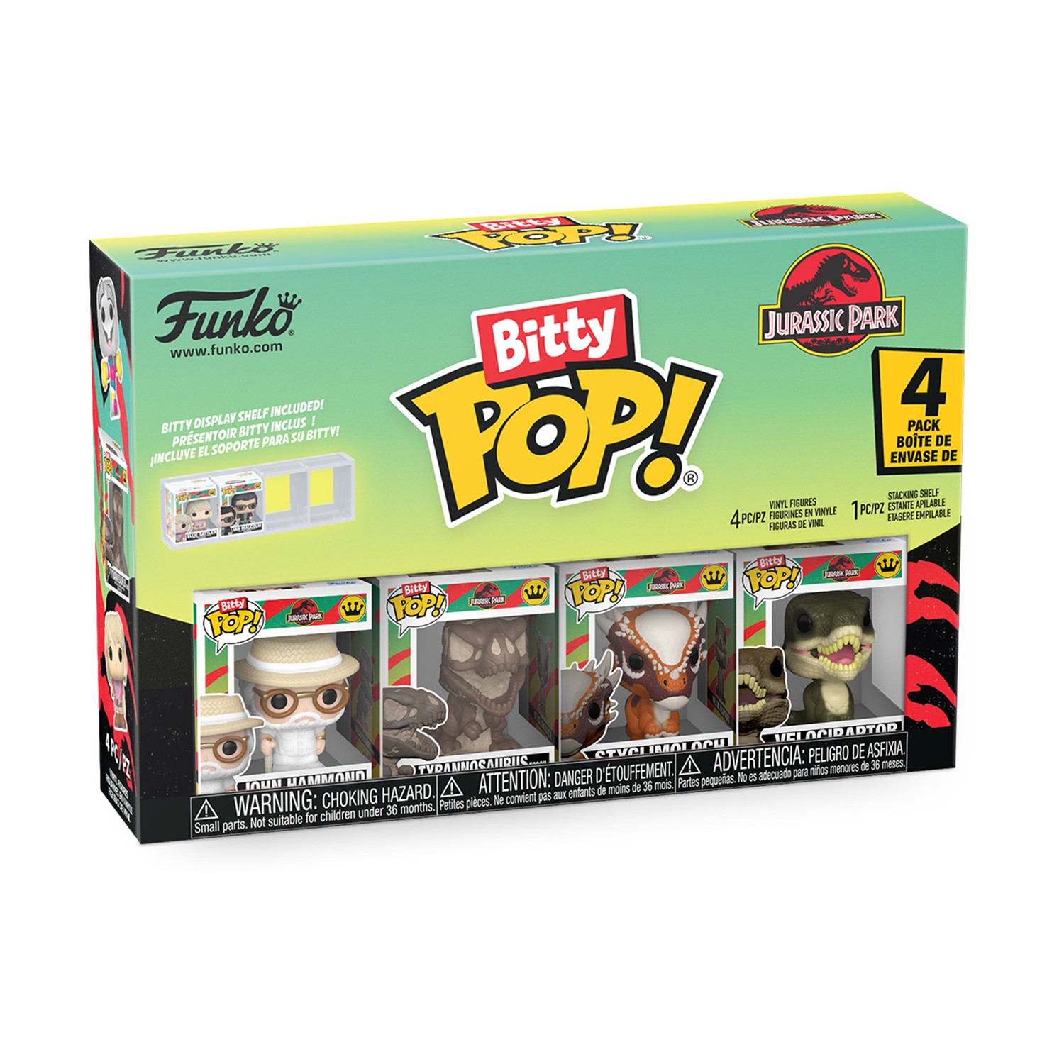 0229022.jpeg Funko Bitty Pop! 4-Pack: Jurassic Park - John Hammond, Tyrannosaurus, Fossil, Stygimoloch, Velociraptor Vinyl Figures