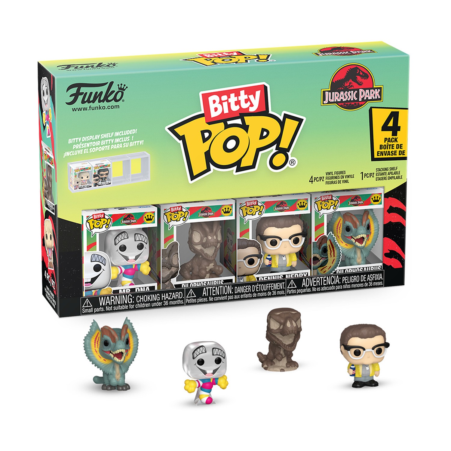 0229033.jpeg Funko Bitty Pop! 4-Pack: Jurassic Park - Mr. Dna, Dilophosaurus Fossil, Dennis Nedry, Dilophosaurus Vinyl Figures