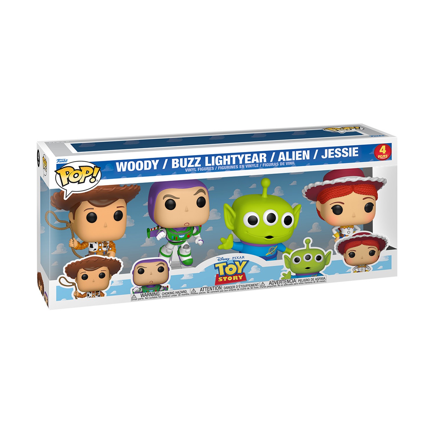 Funko Pop! 4-Pack Disney: Toy Story - Woody, Buzz Lightyear, Alien, Jessie Vinyl Figures