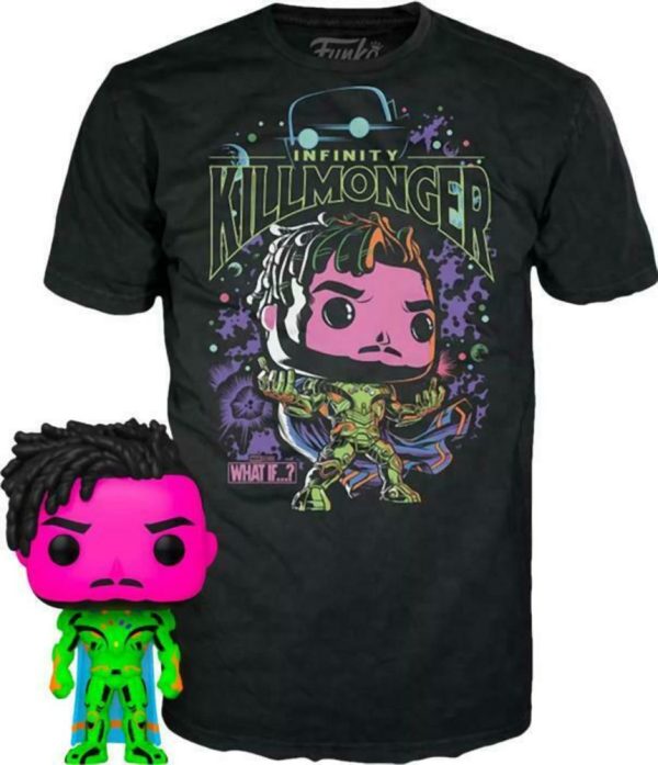 Funko Pop! & Tee (Adult): Marvel What If...? - Infinity Killmonger (Blacklight) (Special Edition) Bobble-Head Vinyl Figure & T-Shirt (XL)