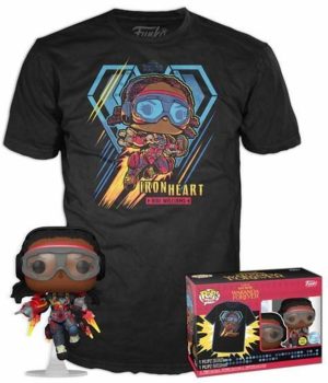 Funko Pop! & Tee (Adult): Marvel Black Panther Wakanda Forever - Iron Heart Riri Williams (Glows in the Dark) Bobble-Head Vinyl Figure and T Shirt (S)