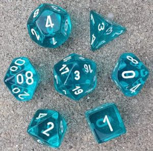 Translucent Teal/White Mini Polyhedral 7-Die Set