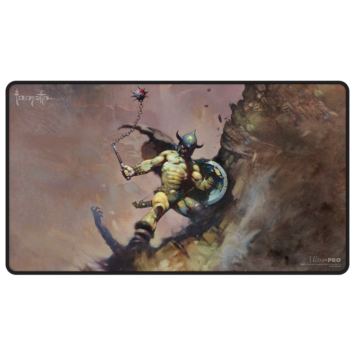 16755_blk_mat_fra_wbc_front.png Frazetta Warrior With Chain Black Stitched Playmat