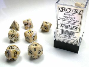 Chessex Marble 7-Die Set - Ivory w/black