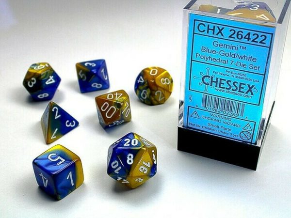 Chessex Gemini Polyhedral 7- Die Set - Blue-Gold w/white