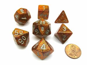 Chessex Glitter Polyhedral 7-Die Set - Gold w/silver