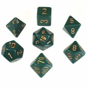 Chessex Opaque Polyhedral 7-Die Sets - Dusty Green w/gold