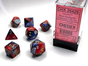 Chessex Gemini Polyhedral 7- Die Set - Blue-Red w/gold