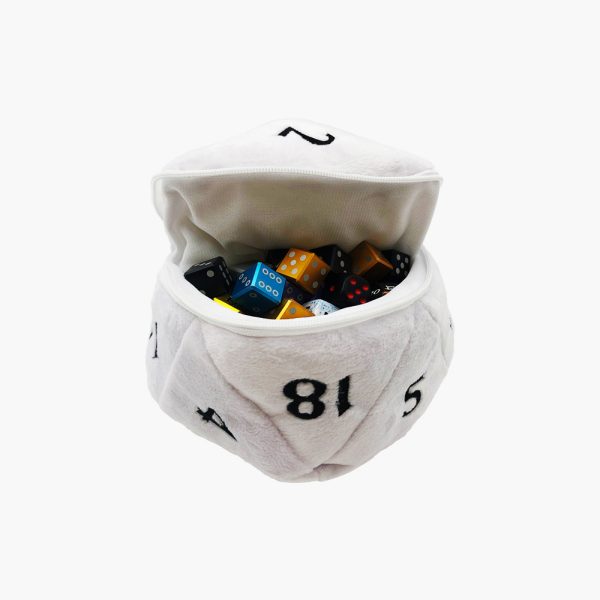 D20 Plush Dice Bag White