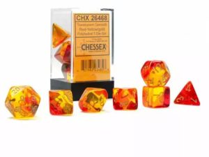 Σετ Ζάρια - 7 Dice Set Gemini Translucent Polyhedral Red-Yellow with Gold