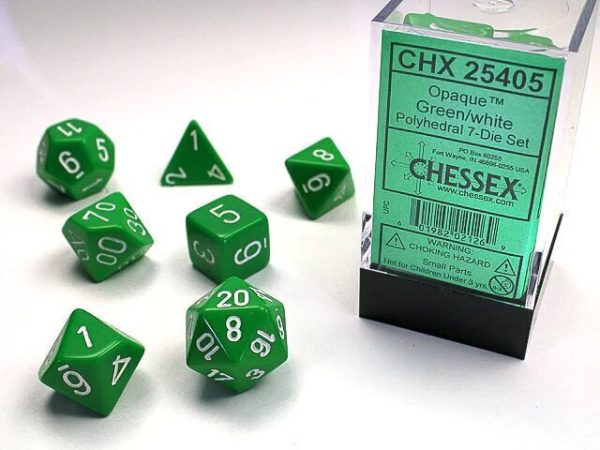 Chessex Opaque Polyhedral 7- Die Sets - Green w/white