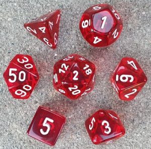 Translucent Red/White Mini Polyhedral 7-Die Set