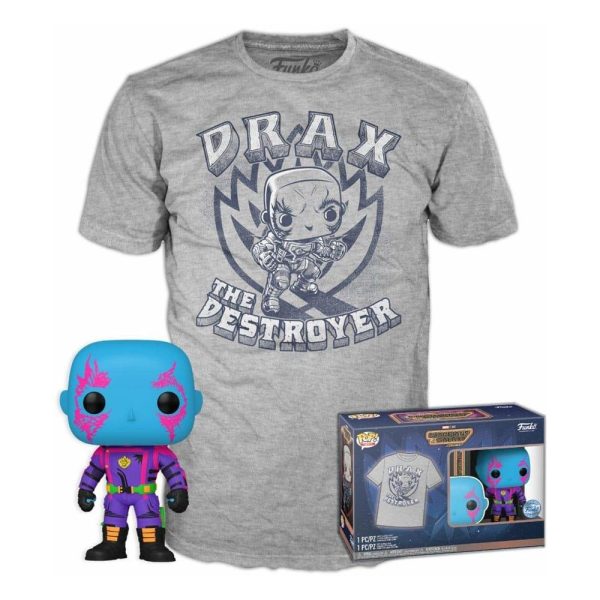 Funko Pop! & Tee (Adult): Marvel Guardians of the Galaxy Volume 3 - Drax (Blacklight) (Special Edition) Vinyl Figure and T-Shirt (XL)