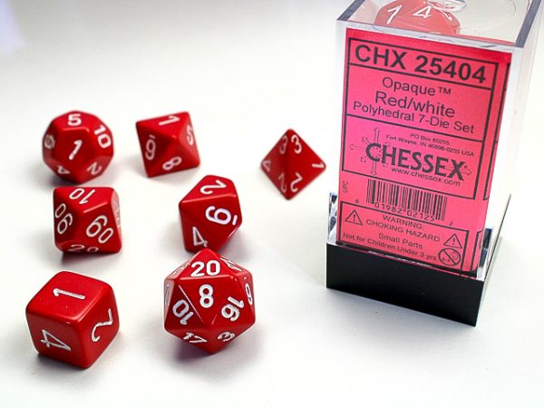 Chessex Opaque Polyhedral 7-Die Sets - Red w/white