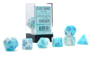 Σετ Ζάρια - 7 Dice Set Gemini Polyhedral Turquiose-White with Blue