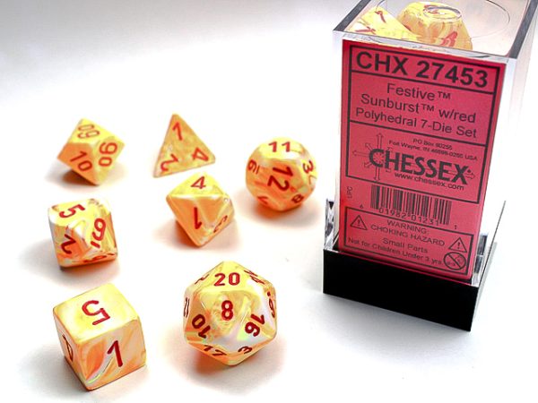 Chessex Festive Polyhedral 7- Die Set - Sunburst w/red