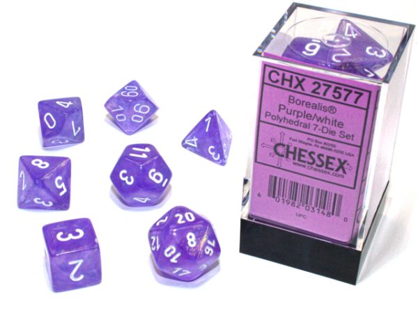 Chessex Borealis Polyhedral Purple/white Luminary 7-Die Set