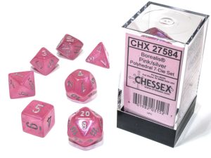 Chessex Borealis Polyhedral Pink/silver Luminary 7-Die Set